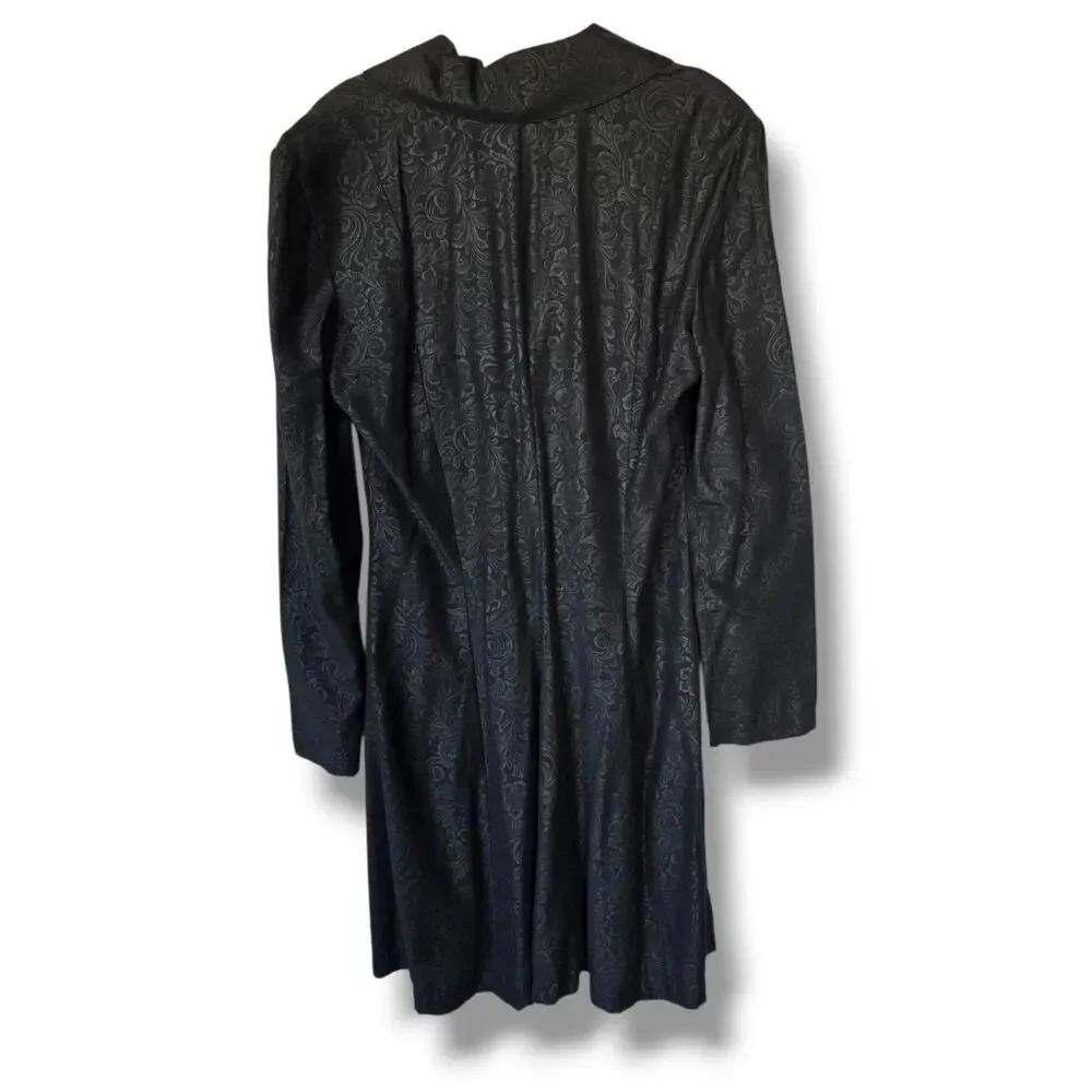 CONTEMPO CASUALS Vintage Black Damask Floral Jacquard Longline Blazer Small - Picture 4 of 7